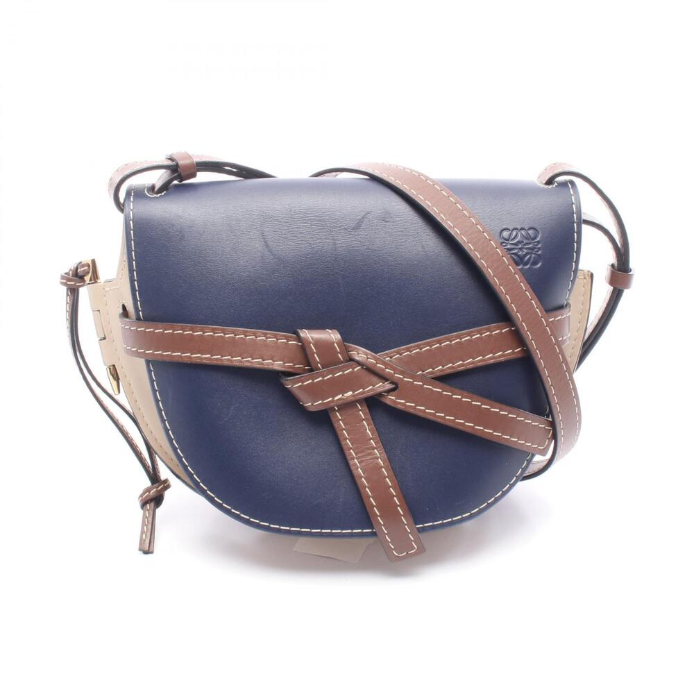 Loewe Gate Shoulder Bag Leather Navy Blue Beige Brown